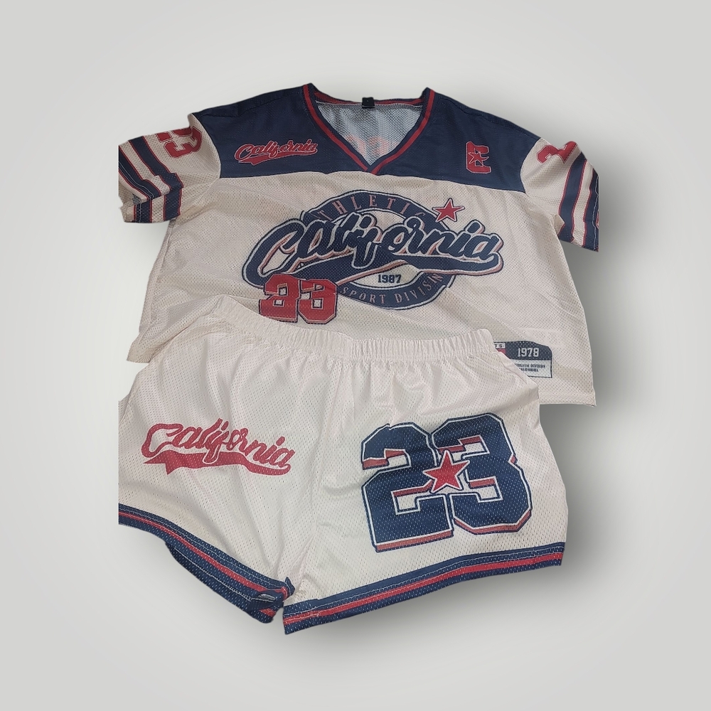 California Adult Sports Jersey Set - White and Blue